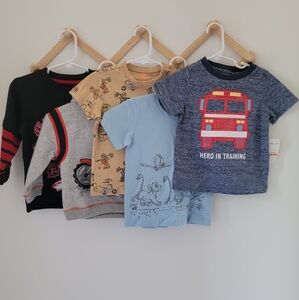 Kids Graphic T-Shirts Set - Blue, Gray, Beige